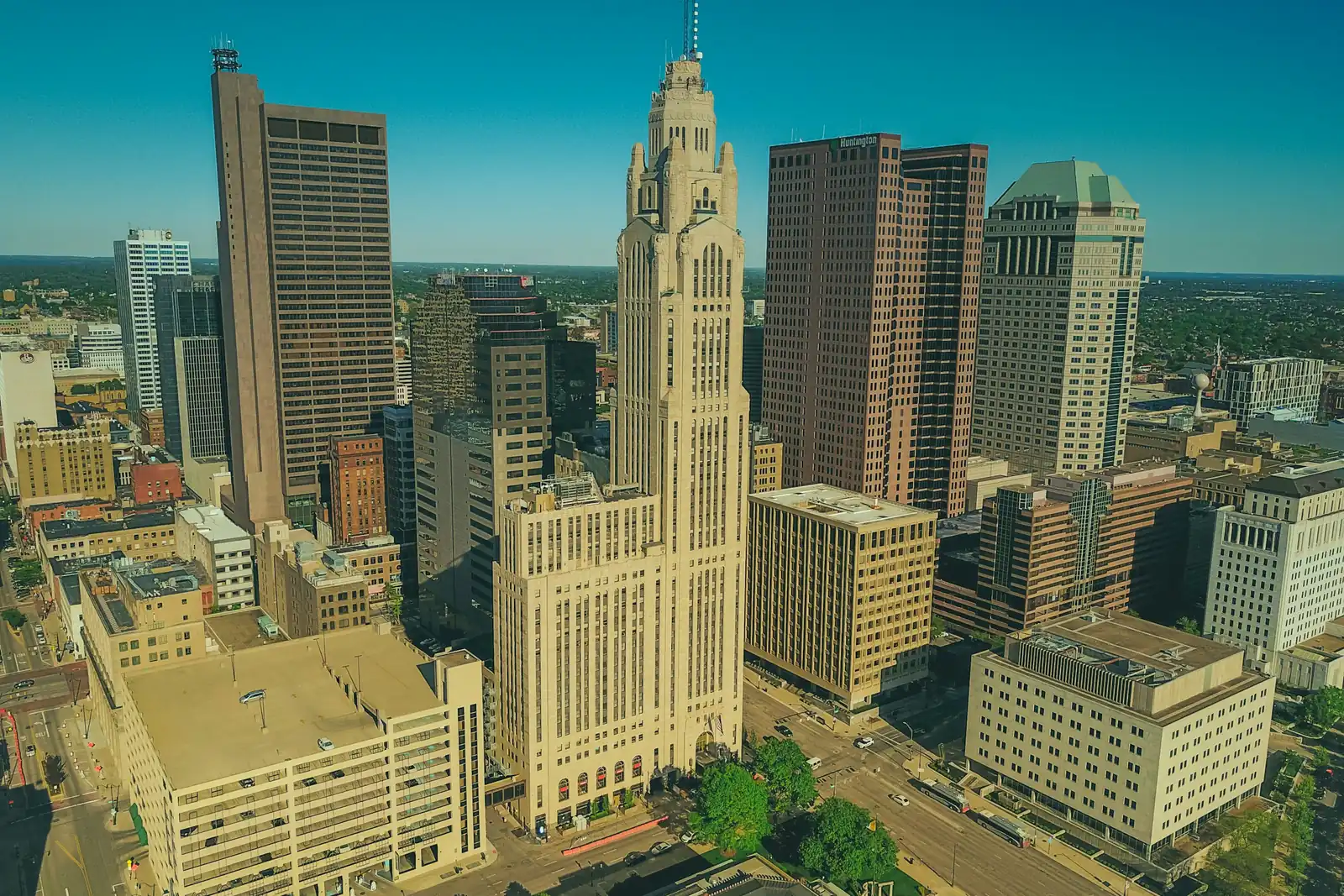 Aerial view of downtown office towers